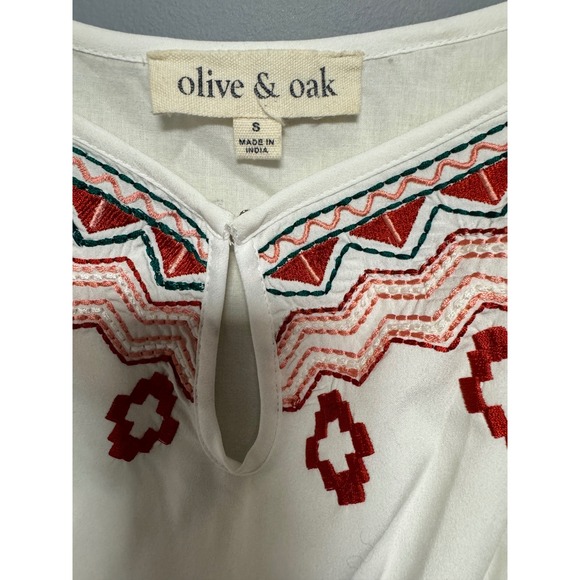 Olive & Oak White Embroidered Tassel Tie Mini Dress Small Boho LV 4S 7880 - Picture 3 of 9